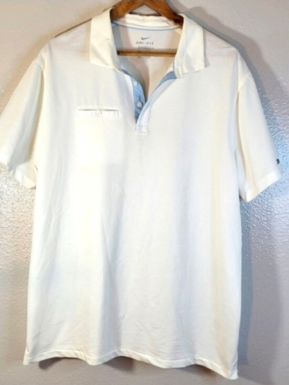 Nike Men's Off-White Polo with Light Blue Trim
